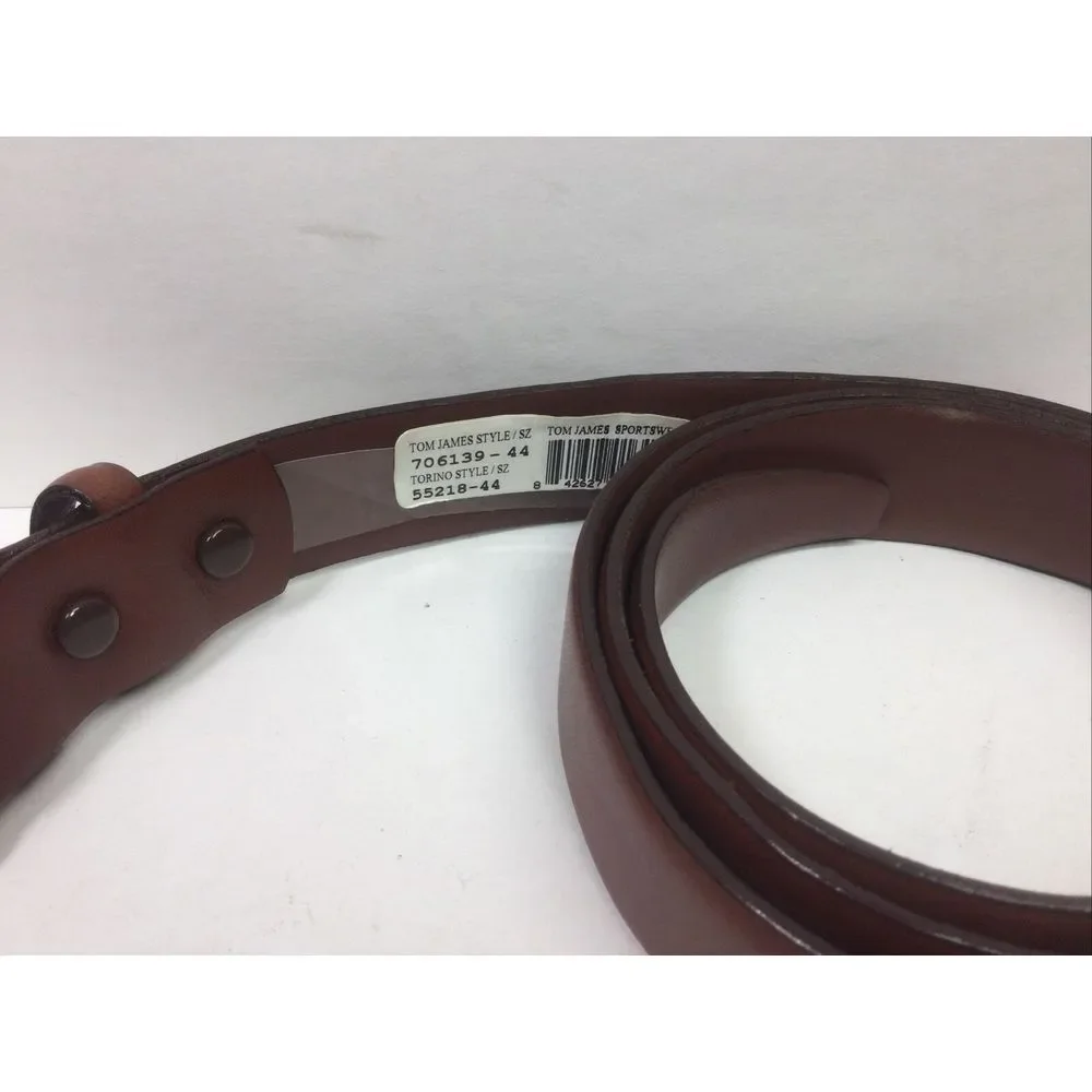 Torino Leather Belt Italian Croce Calf Leather Size 44 Silver Buckle Made In USA